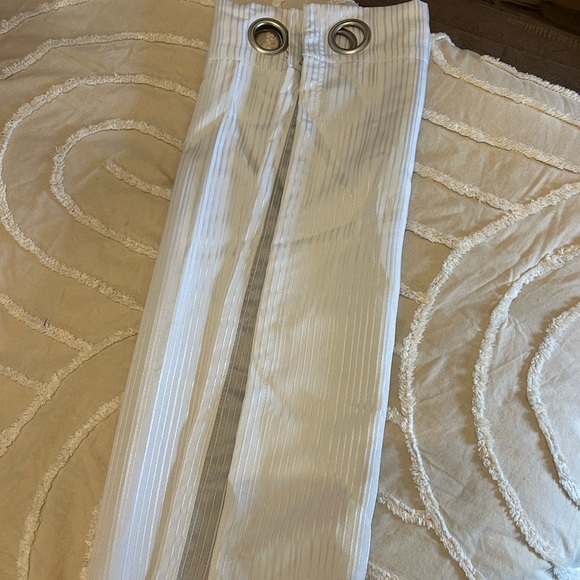 White Striped Curtain Panel with Grommets.  63L x 40W. Set of 2 - Picture 2 of 6